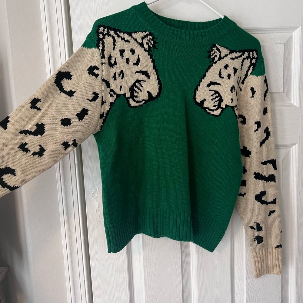 Emerald Leopard Pattern Sweater - image 2